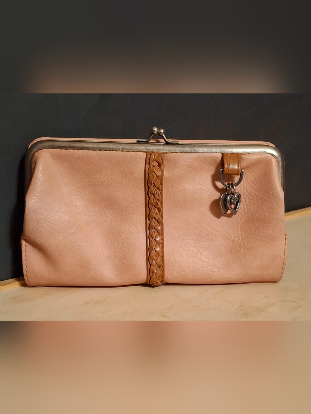 Bueno brand soft pink clutch purse or wallet. With Braided Details